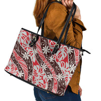 Uteute Tahiti Tiare Monstera Leather Tote Bag Polynesian Pattern Curve Style LT01 - Polynesian Pride