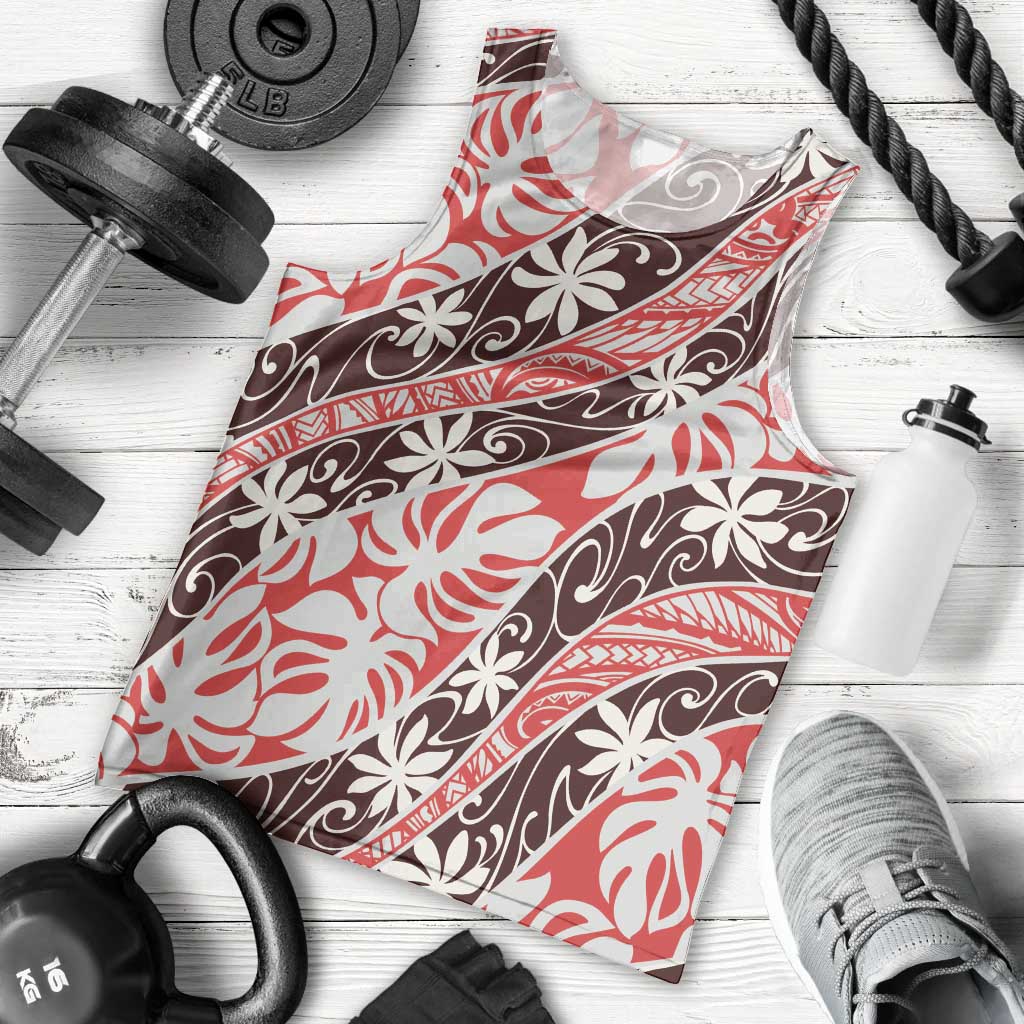 Uteute Tahiti Tiare Monstera Men Tank Top Polynesian Pattern Curve Style - Polynesian Pride