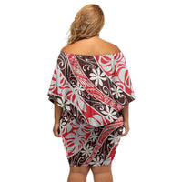 Uteute Tahiti Tiare Monstera Off Shoulder Short Dress Polynesian Pattern Curve Style - Polynesian Pride