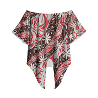 Uteute Tahiti Tiare Monstera Off Shoulder Wrap Waist Top Polynesian Pattern Curve Style LT01 Red - Polynesian Pride
