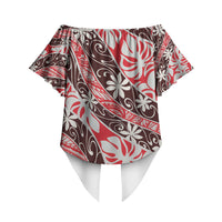 Uteute Tahiti Tiare Monstera Off Shoulder Wrap Waist Top Polynesian Pattern Curve Style LT01 - Polynesian Pride