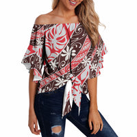 Uteute Tahiti Tiare Monstera Off Shoulder Wrap Waist Top Polynesian Pattern Curve Style LT01 - Polynesian Pride