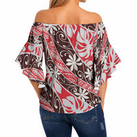 Uteute Tahiti Tiare Monstera Off Shoulder Wrap Waist Top Polynesian Pattern Curve Style LT01 - Polynesian Pride
