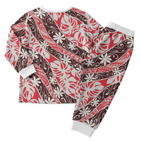 Uteute Tahiti Tiare Monstera Christmas Pajama Set Polynesian Pattern Curve Style - Polynesian Pride