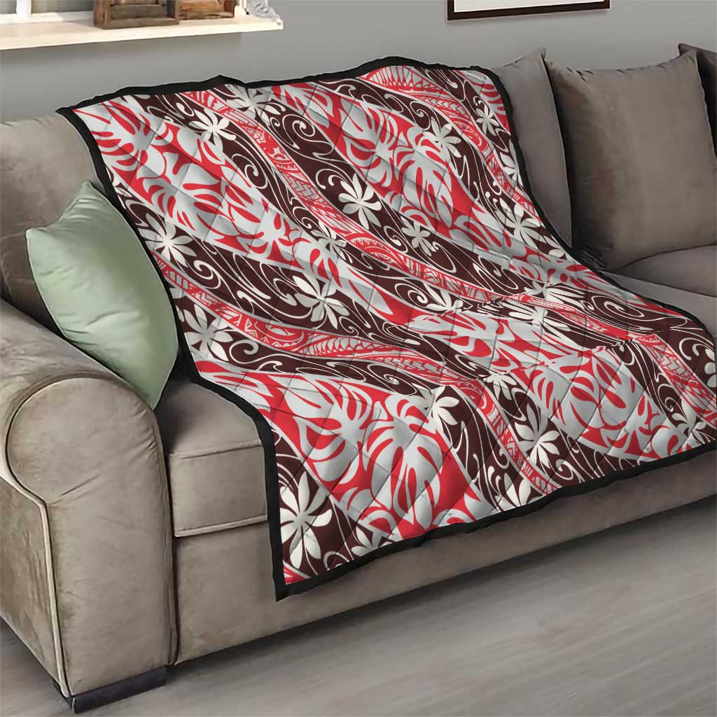 Uteute Tahiti Tiare Monstera Quilt Polynesian Pattern Curve Style - Polynesian Pride