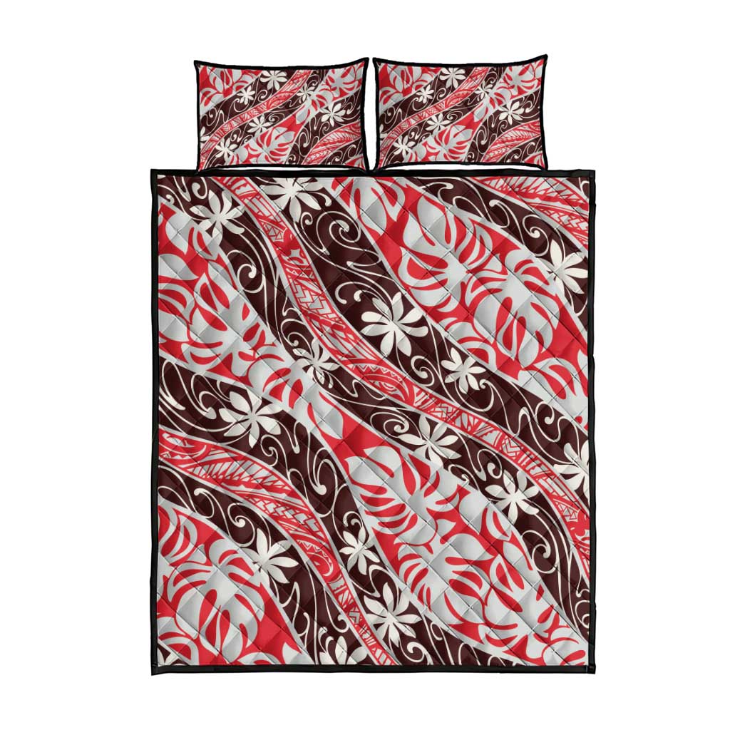 Uteute Tahiti Tiare Monstera Quilt Bed Set Polynesian Pattern Curve Style - Polynesian Pride