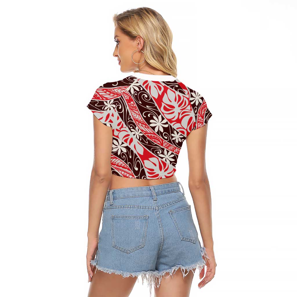 Uteute Tahiti Tiare Monstera Raglan Cropped T Shirt Polynesian Pattern Curve Style - Polynesian Pride