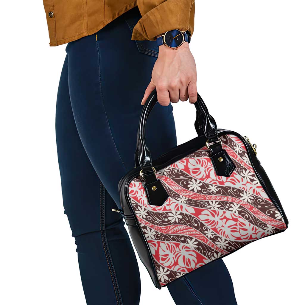 Uteute Tahiti Tiare Monstera Shoulder Handbag Polynesian Pattern Curve Style - Polynesian Pride
