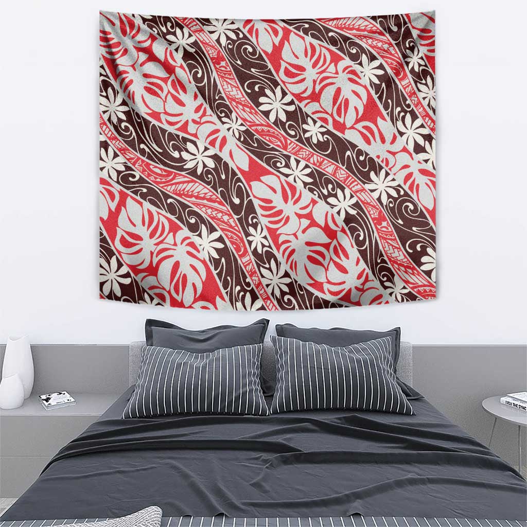 Uteute Tahiti Tiare Monstera Tapestry Polynesian Pattern Curve Style - Polynesian Pride