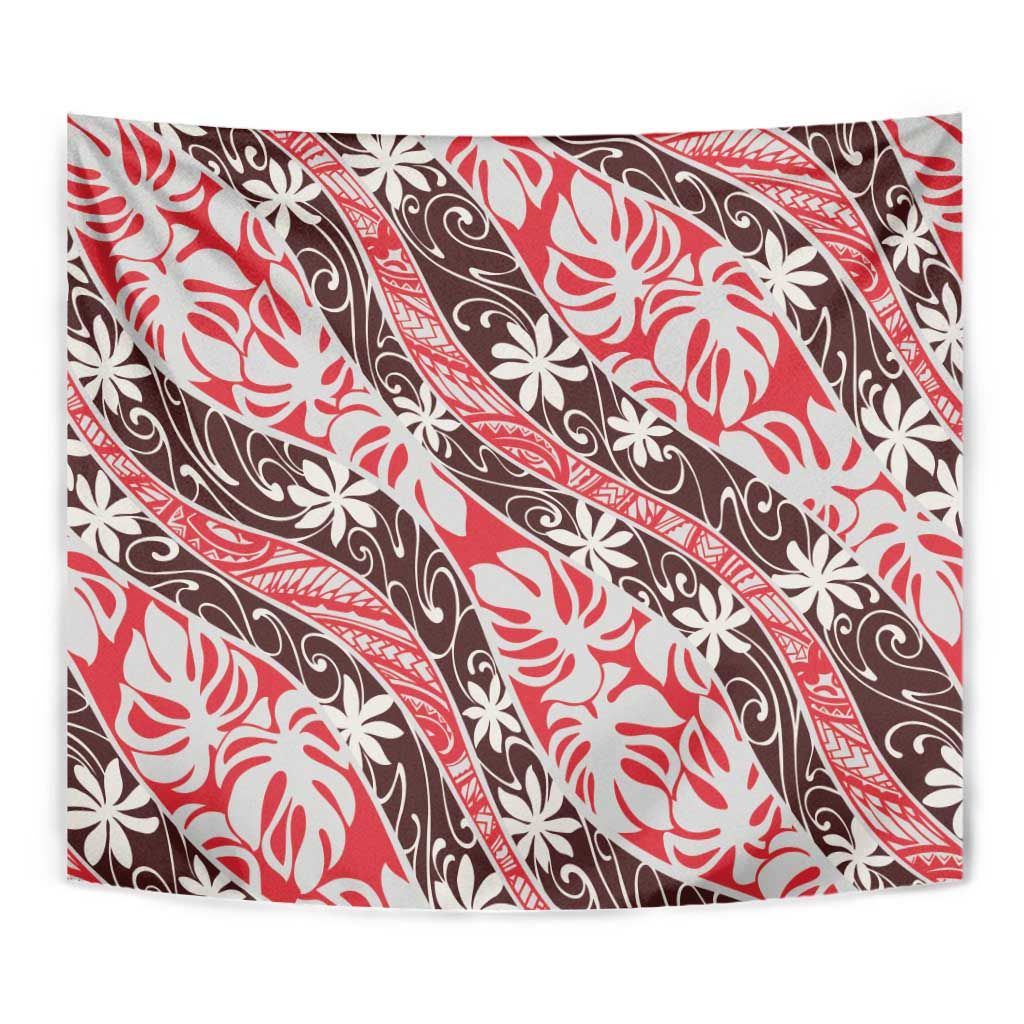 Uteute Tahiti Tiare Monstera Tapestry Polynesian Pattern Curve Style - Polynesian Pride