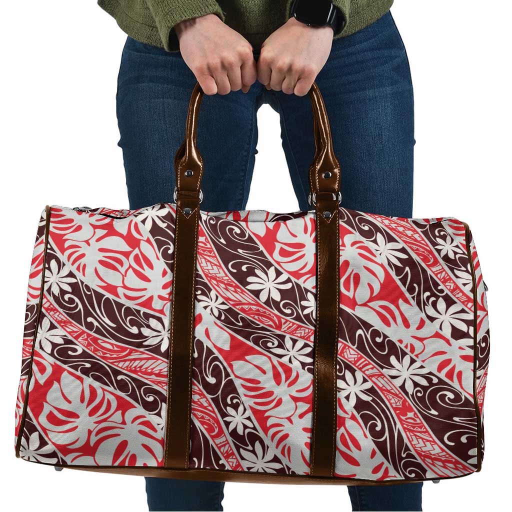 Uteute Tahiti Tiare Monstera Travel Bag Polynesian Pattern Curve Style LT01 Red - Polynesian Pride