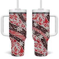 Uteute Tahiti Tiare Monstera Tumbler With Handle Polynesian Pattern Curve Style LT01 One Size: 40 oz Red - Polynesian Pride