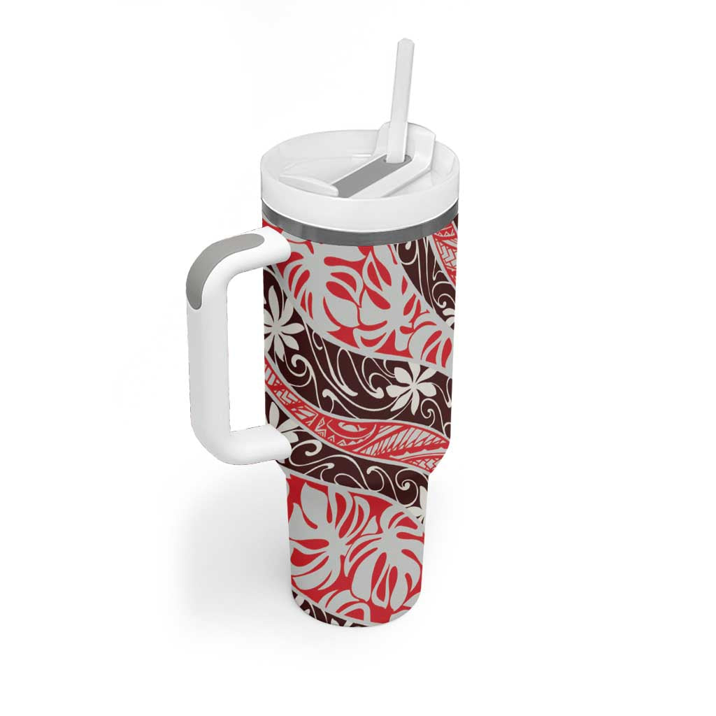 Uteute Tahiti Tiare Monstera Tumbler With Handle Polynesian Pattern Curve Style LT01 - Polynesian Pride