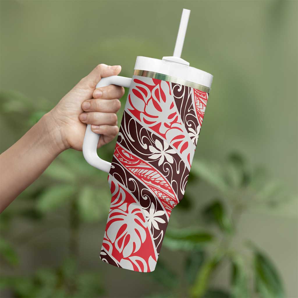 Uteute Tahiti Tiare Monstera Tumbler With Handle Polynesian Pattern Curve Style LT01 - Polynesian Pride