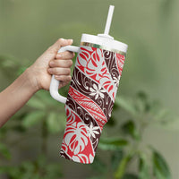 Uteute Tahiti Tiare Monstera Tumbler With Handle Polynesian Pattern Curve Style LT01 - Polynesian Pride