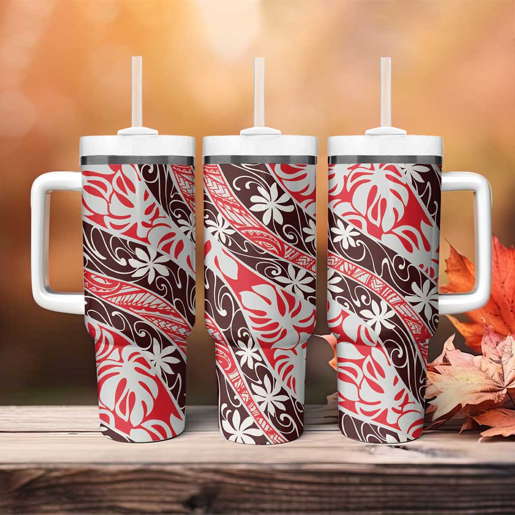 Uteute Tahiti Tiare Monstera Tumbler With Handle Polynesian Pattern Curve Style LT01 - Polynesian Pride