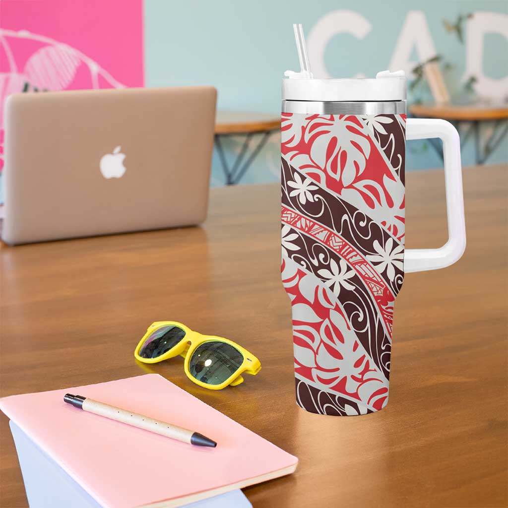 Uteute Tahiti Tiare Monstera Tumbler With Handle Polynesian Pattern Curve Style LT01 - Polynesian Pride