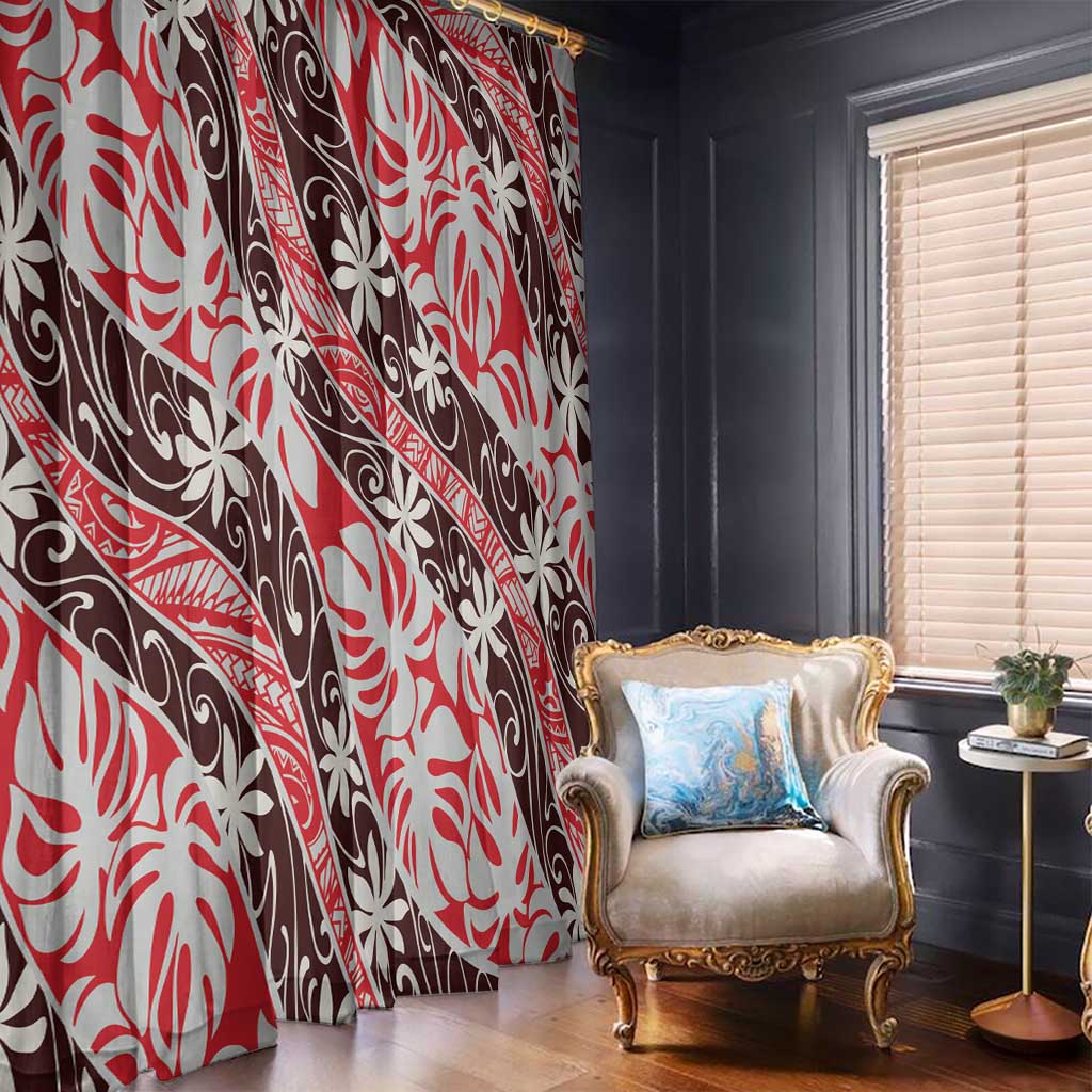 Uteute Tahiti Tiare Monstera Window Curtain Polynesian Pattern Curve Style - Polynesian Pride