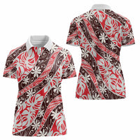 Uteute Tahiti Tiare Monstera Women Polo Shirt Polynesian Pattern Curve Style - Polynesian Pride