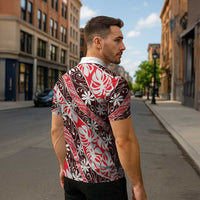 Uteute Tahiti Tiare Monstera Zipper Polo Shirt Polynesian Pattern Curve Style - Polynesian Pride