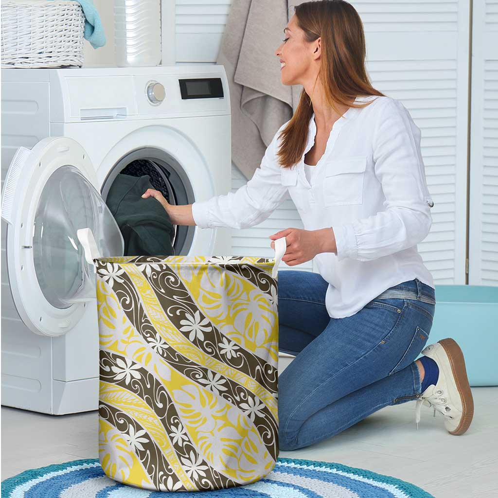 Rearea Tahiti Tiare Monstera Laundry Basket Polynesian Pattern Curve Style - Polynesian Pride