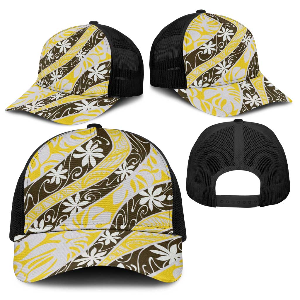 Rearea Tahiti Tiare Monstera Baseball Net Cap Polynesian Pattern Curve Style - Polynesian Pride
