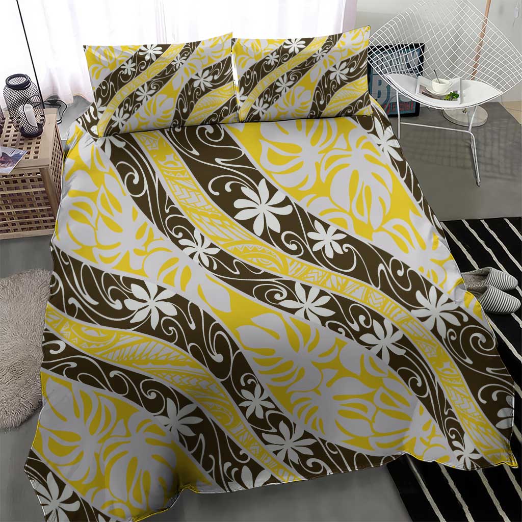 Rearea Tahiti Tiare Monstera Bedding Set Polynesian Pattern Curve Style - Polynesian Pride