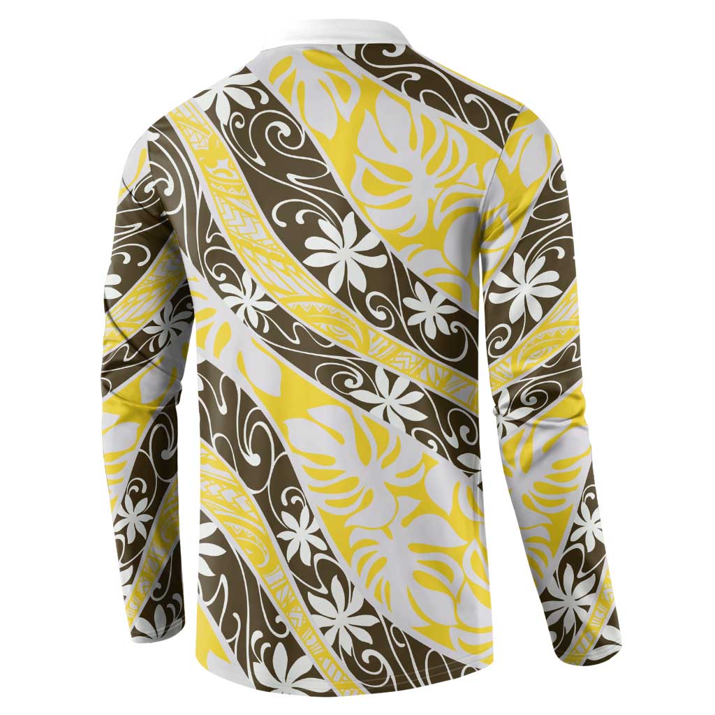 Rearea Tahiti Tiare Monstera Button Sweatshirt Polynesian Pattern Curve Style - Polynesian Pride