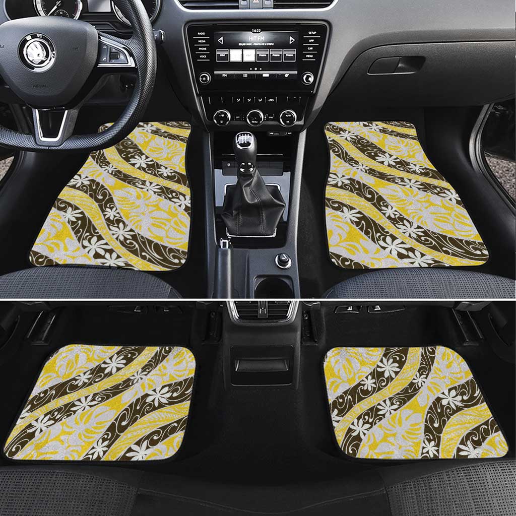 Rearea Tahiti Tiare Monstera Car Mats Polynesian Pattern Curve Style LT01 Set 4pcs Yellow - Polynesian Pride