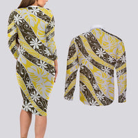Rearea Tahiti Tiare Monstera Couples Matching Long Sleeve Bodycon Dress and Long Sleeve Button Shirt Polynesian Pattern Curve Style LT01 - Polynesian Pride