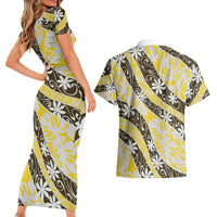 Rearea Tahiti Tiare Monstera Couples Matching Short Sleeve Bodycon Dress and Hawaiian Shirt Polynesian Pattern Curve Style LT01 - Polynesian Pride