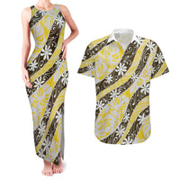 Rearea Tahiti Tiare Monstera Couples Matching Tank Maxi Dress and Hawaiian Shirt Polynesian Pattern Curve Style LT01 Yellow - Polynesian Pride