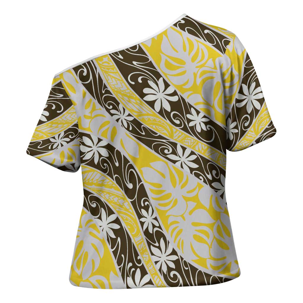 Rearea Tahiti Tiare Monstera Cross Shoulder Shirt Polynesian Pattern Curve Style - Polynesian Pride
