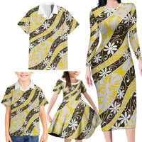 Rearea Tahiti Tiare Monstera Family Matching Long Sleeve Bodycon Dress and Hawaiian Shirt Polynesian Pattern Curve Style LT01 - Polynesian Pride