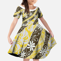 Rearea Tahiti Tiare Monstera Family Matching Off Shoulder Maxi Dress and Hawaiian Shirt Polynesian Pattern Curve Style LT01 Daughter's Dress Yellow - Polynesian Pride