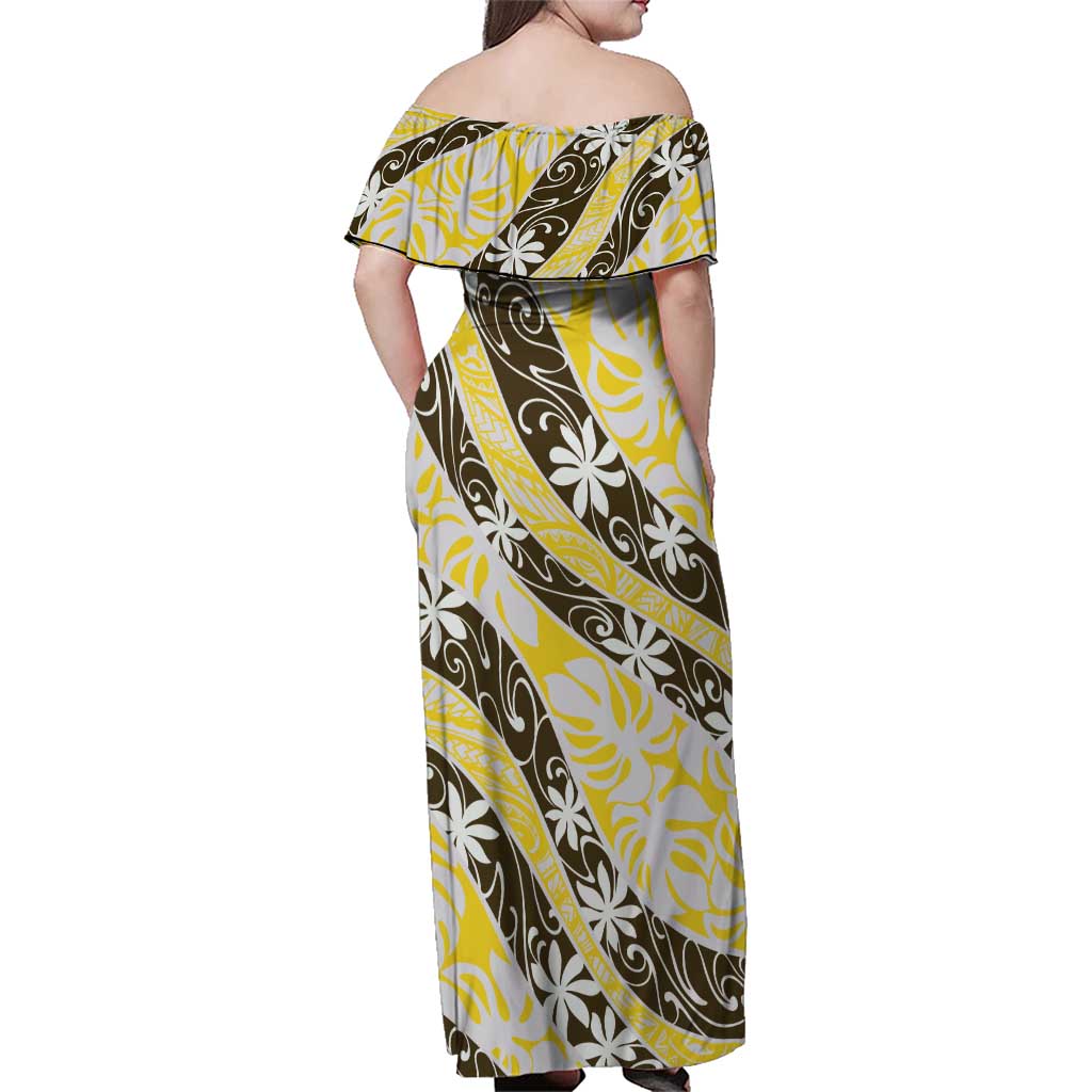 Rearea Tahiti Tiare Monstera Family Matching Off Shoulder Maxi Dress and Hawaiian Shirt Polynesian Pattern Curve Style LT01 - Polynesian Pride