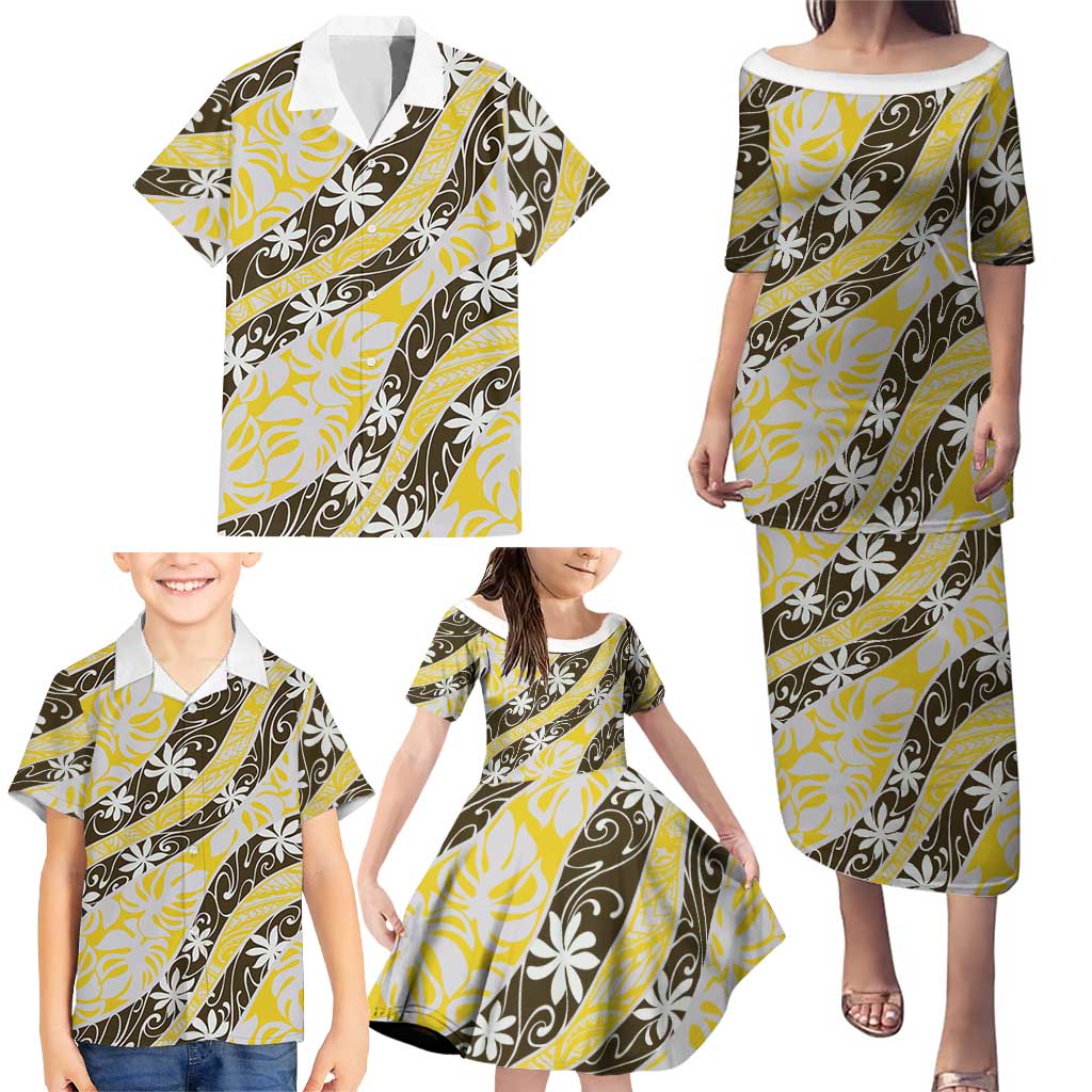 Rearea Tahiti Tiare Monstera Family Matching Puletasi and Hawaiian Shirt Polynesian Pattern Curve Style LT01 - Polynesian Pride