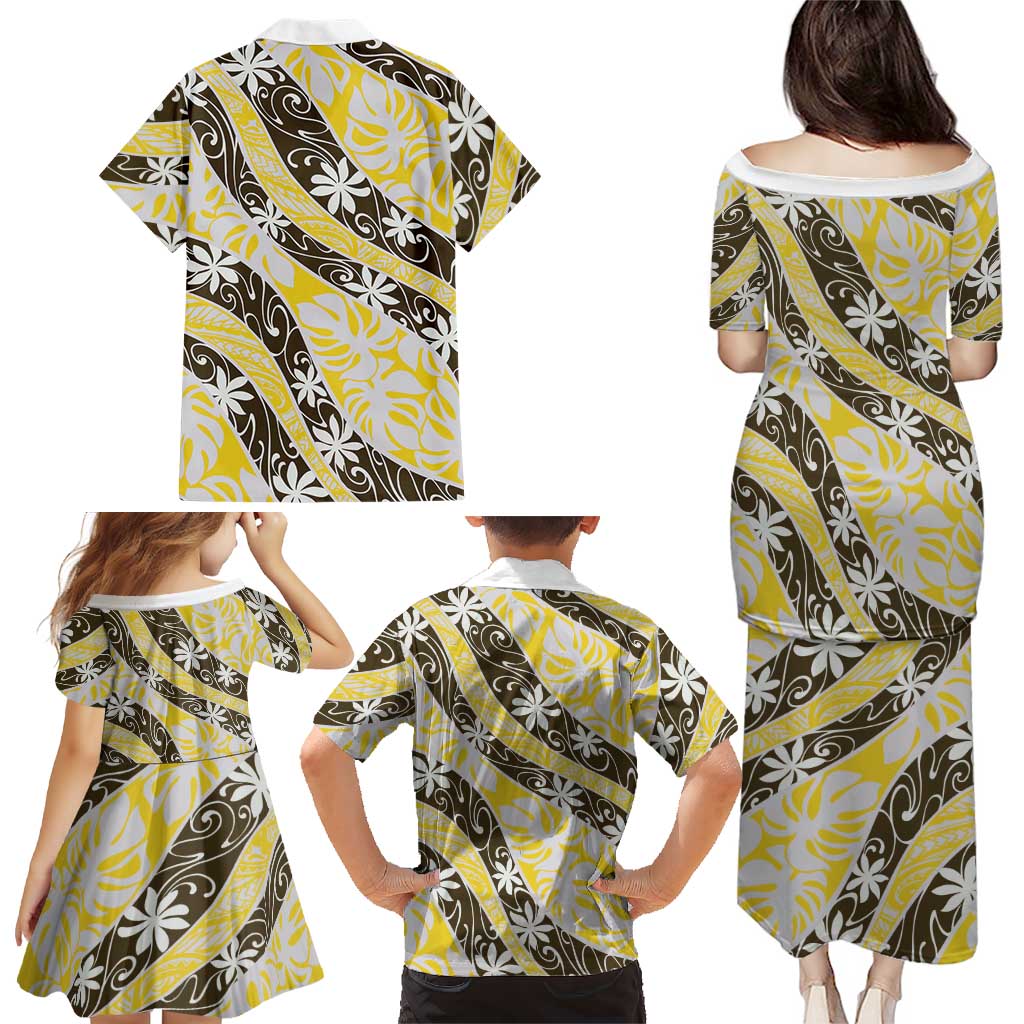 Rearea Tahiti Tiare Monstera Family Matching Puletasi and Hawaiian Shirt Polynesian Pattern Curve Style LT01 - Polynesian Pride
