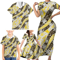 Rearea Tahiti Tiare Monstera Family Matching Short Sleeve Bodycon Dress and Hawaiian Shirt Polynesian Pattern Curve Style LT01 - Polynesian Pride