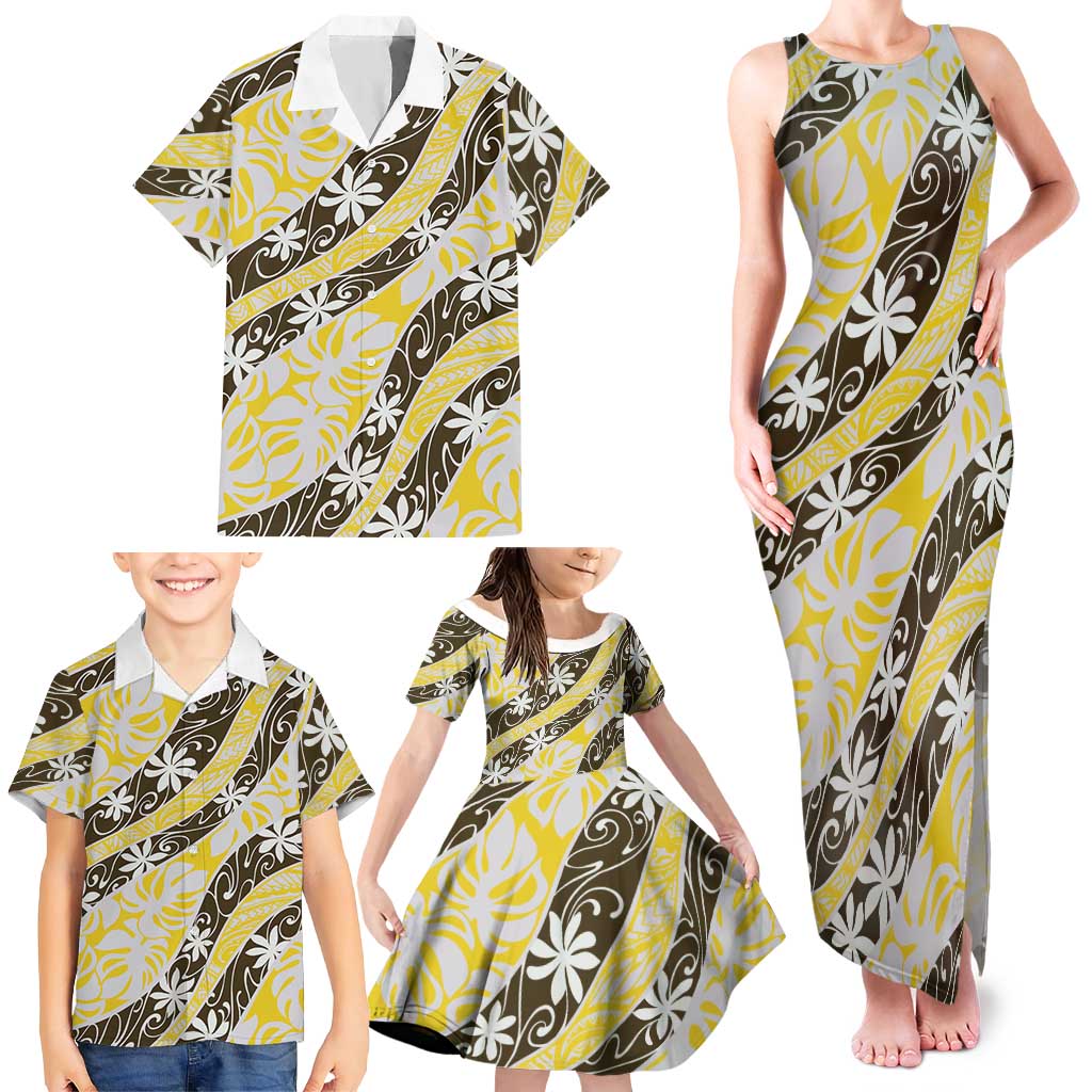 Rearea Tahiti Tiare Monstera Family Matching Tank Maxi Dress and Hawaiian Shirt Polynesian Pattern Curve Style - Polynesian Pride