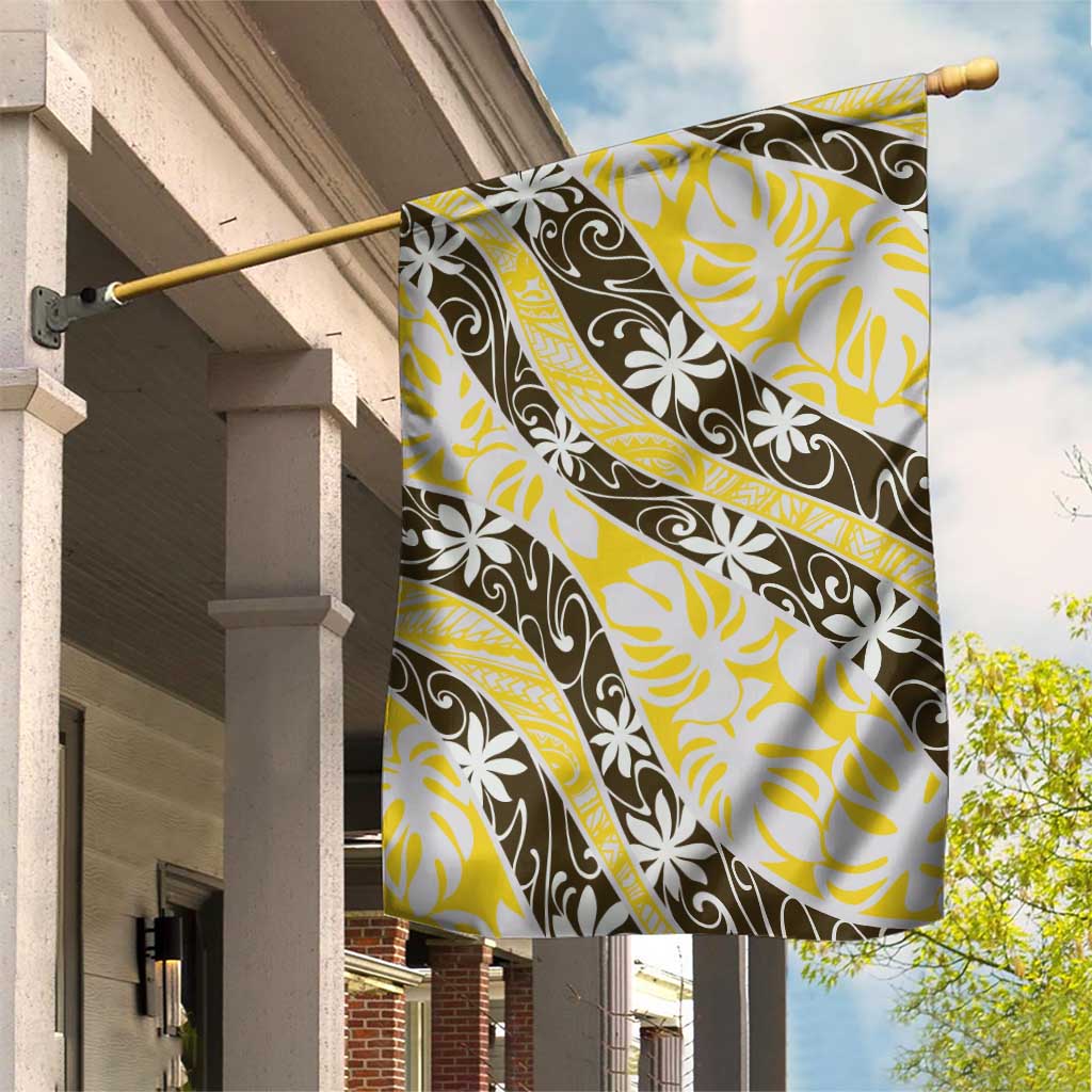 Rearea Tahiti Tiare Monstera Garden Flag Polynesian Pattern Curve Style LT01 House Flag Yellow - Polynesian Pride