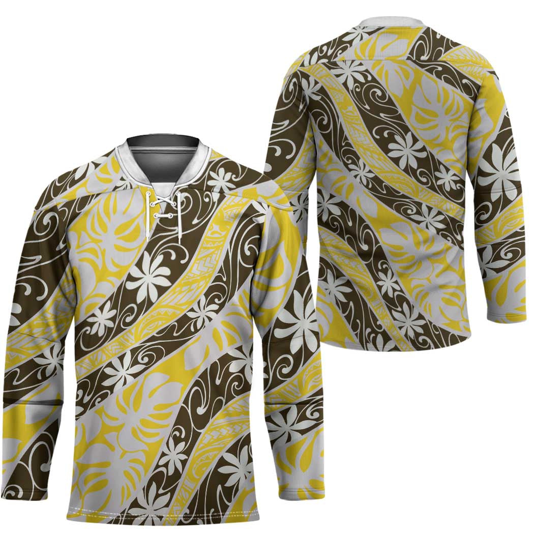 Rearea Tahiti Tiare Monstera Hockey Jersey Polynesian Pattern Curve Style - Polynesian Pride