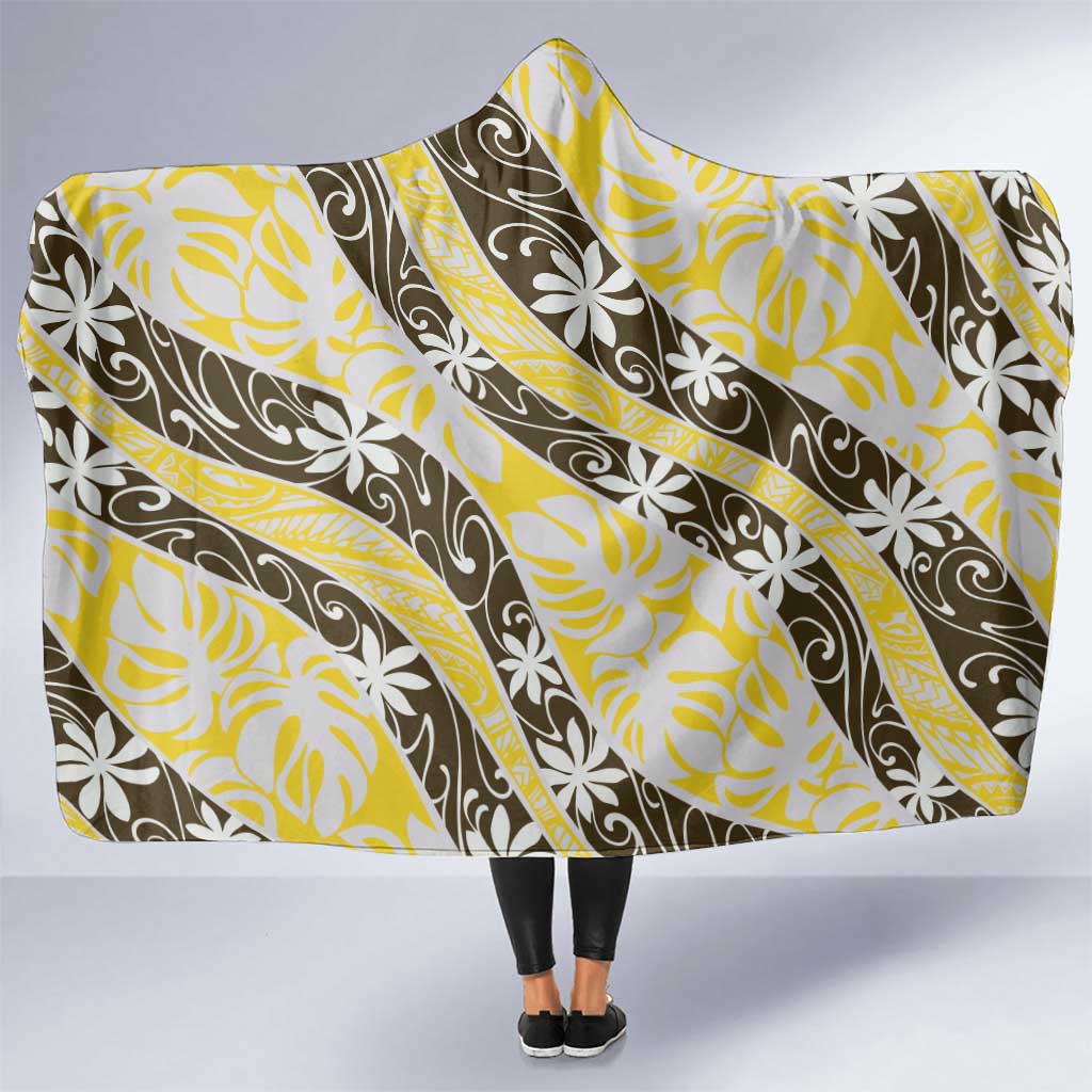 Rearea Tahiti Tiare Monstera Hooded Blanket Polynesian Pattern Curve Style LT01 One Size Yellow - Polynesian Pride