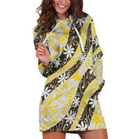Rearea Tahiti Tiare Monstera Hoodie Dress Polynesian Pattern Curve Style LT01 Yellow - Polynesian Pride