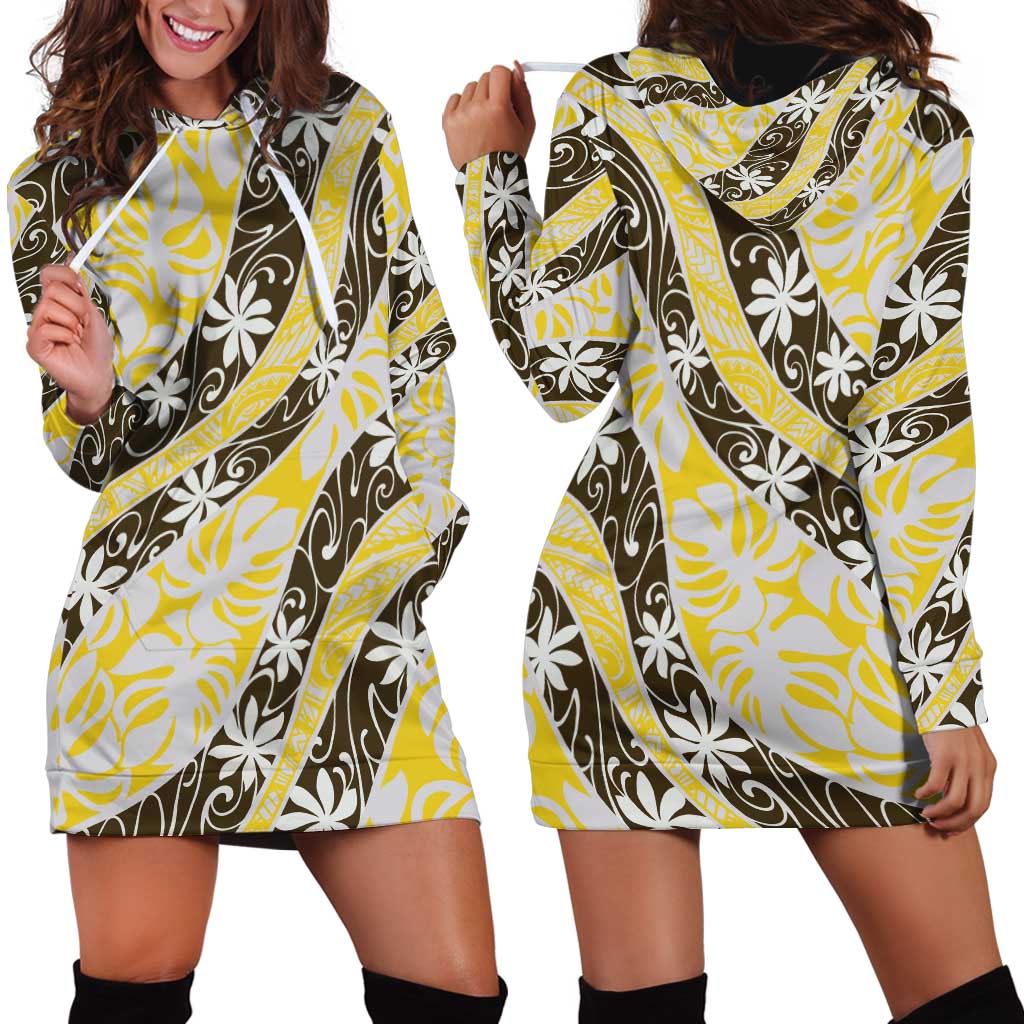 Rearea Tahiti Tiare Monstera Hoodie Dress Polynesian Pattern Curve Style LT01 - Polynesian Pride