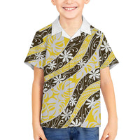 Rearea Tahiti Tiare Monstera Kid Hawaiian Shirt Polynesian Pattern Curve Style LT01 Kid Yellow - Polynesian Pride