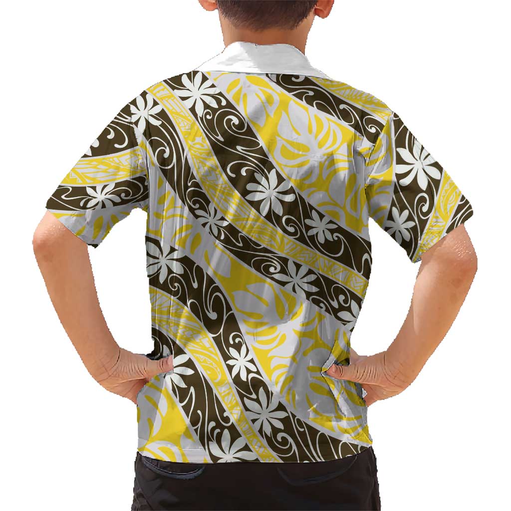 Rearea Tahiti Tiare Monstera Kid Hawaiian Shirt Polynesian Pattern Curve Style LT01 - Polynesian Pride