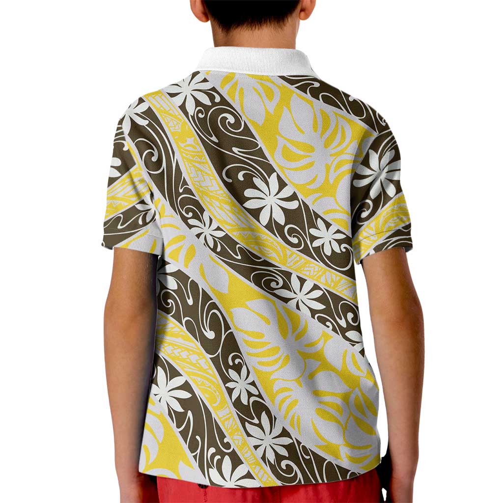Rearea Tahiti Tiare Monstera Kid Polo Shirt Polynesian Pattern Curve Style - Polynesian Pride
