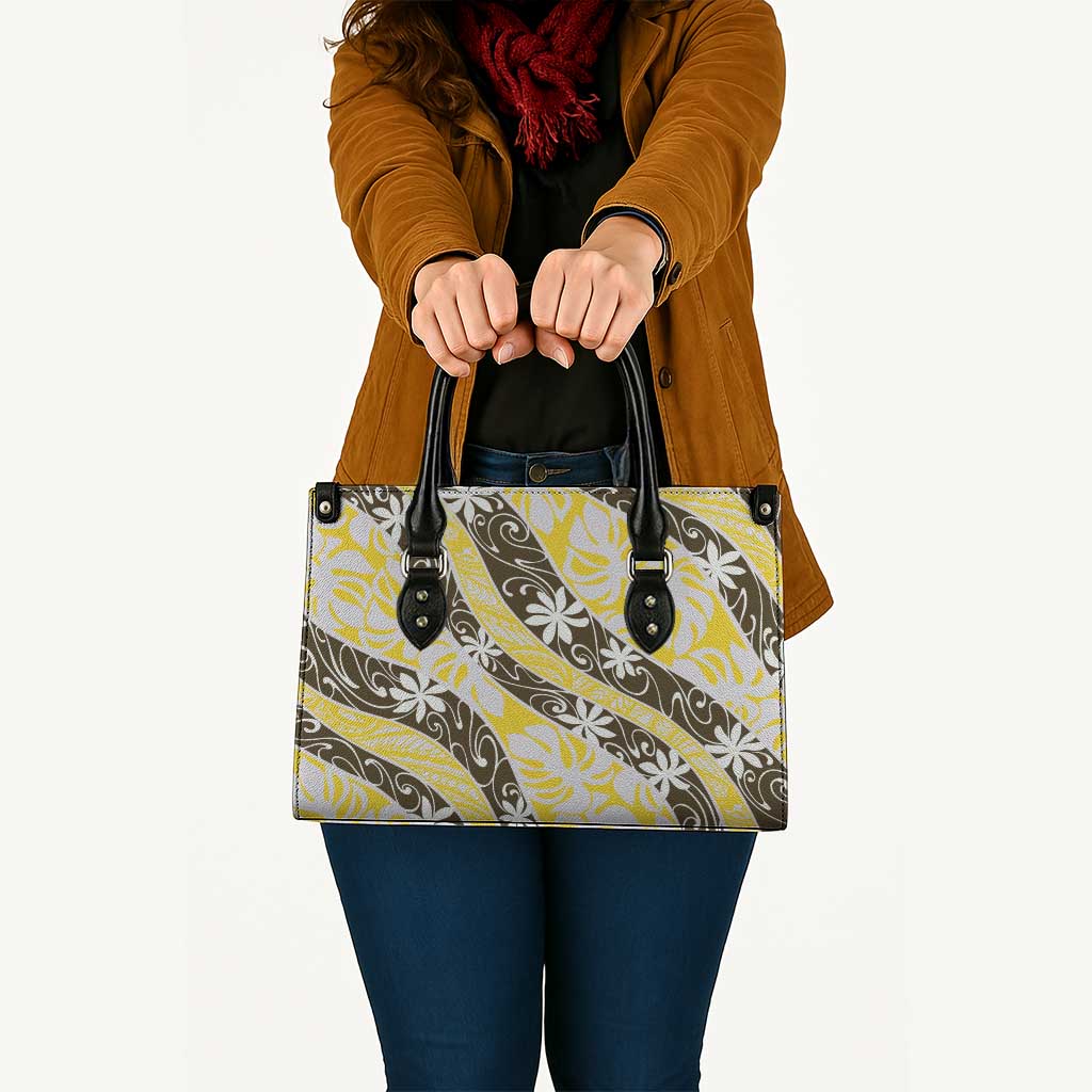 Rearea Tahiti Tiare Monstera Leather Bag Polynesian Pattern Curve Style - Polynesian Pride