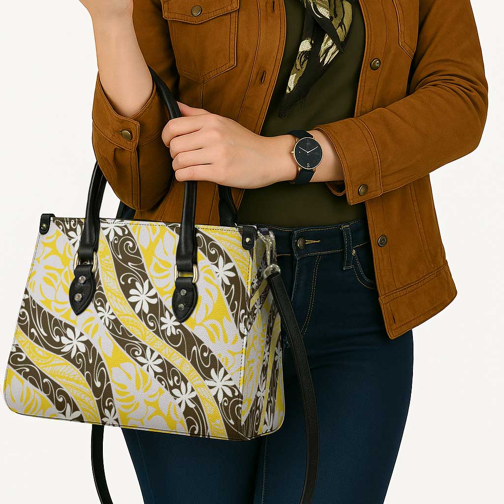 Rearea Tahiti Tiare Monstera Leather Bag Polynesian Pattern Curve Style - Polynesian Pride